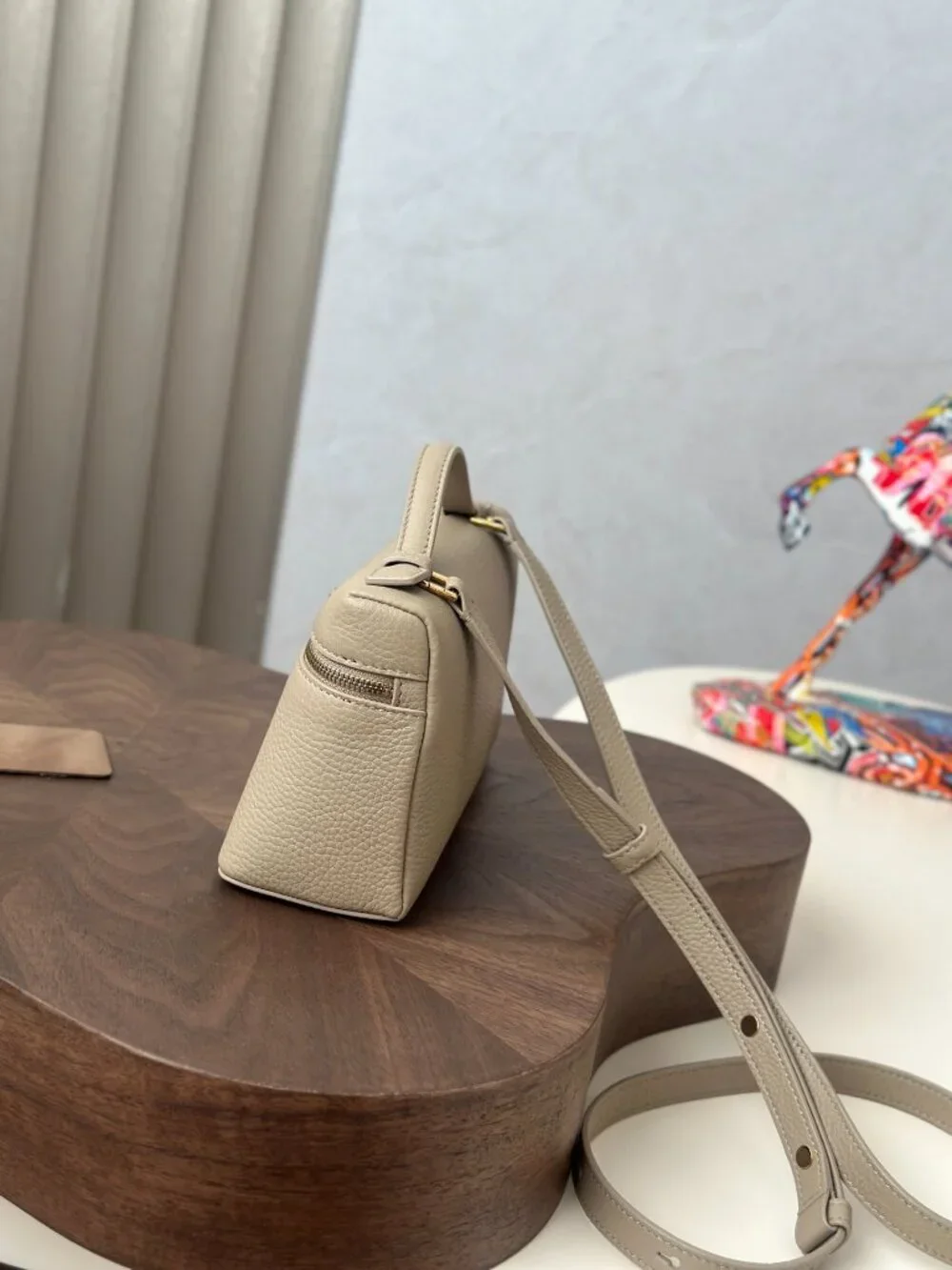 Loro Piana Extra Pocket L19 Leather Pouch Bag Beige Gold HW